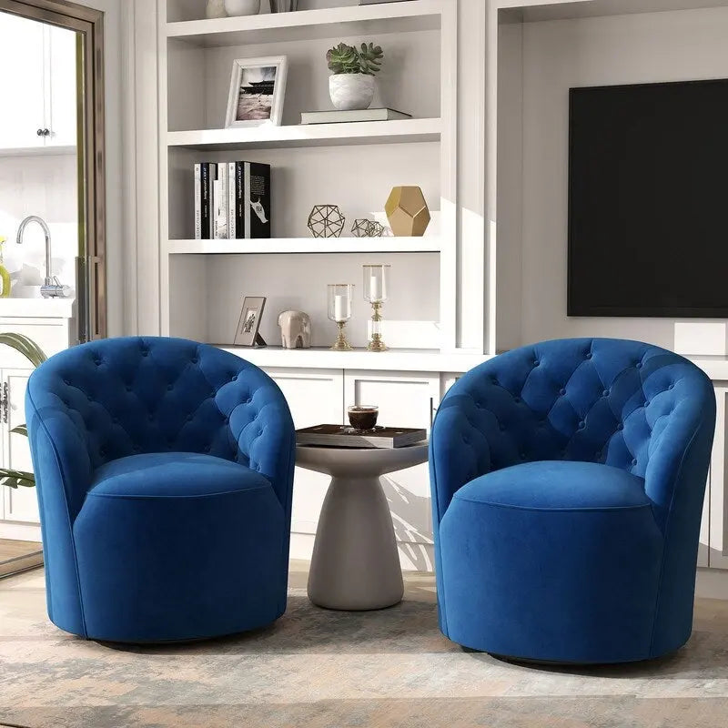 Velvet Upholstered 360 Degree Swivel Barrel Chair with Button Tufted Back 4