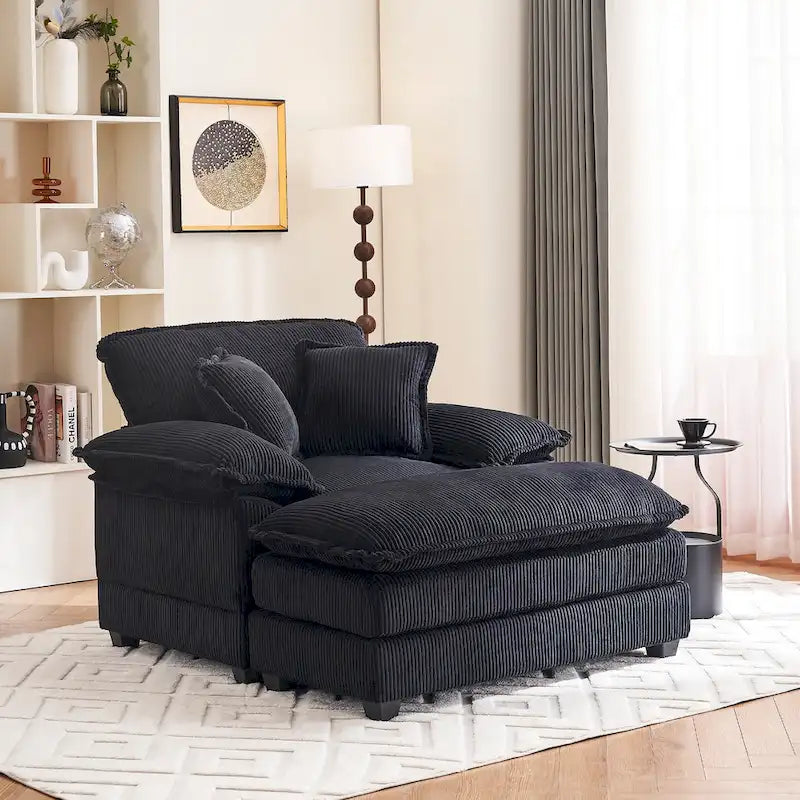 56.9 W Poltrona Oversize con Pouf, Poltrona da Lettura per Camera da Letto, Divano Letto Pigro, Poltrona Reclinabile Singola Moderna Oversize 17