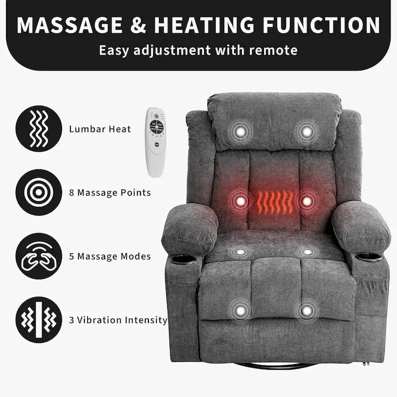 Recliner Chair, Rocking Chairs with Massage and Heat, Side Pockets and Cup Holder 7