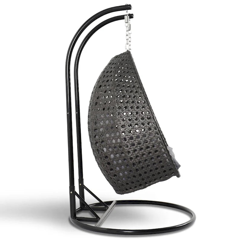 LeisureMod 2 Person Hanging Egg Chair with Stand - Outdoor/Indoor Rattan Wicker Patio Swing Hammock Lounger with Cushions 25