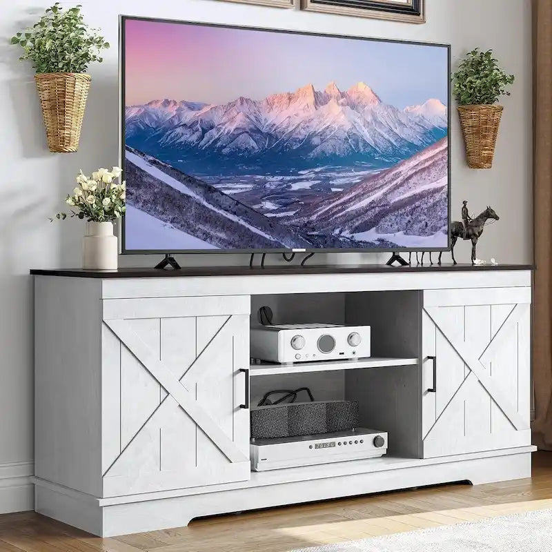 Farmhouse TV Stand for 65 Inch TV Media Console Entertainment Center Rustic Barn Doors 16