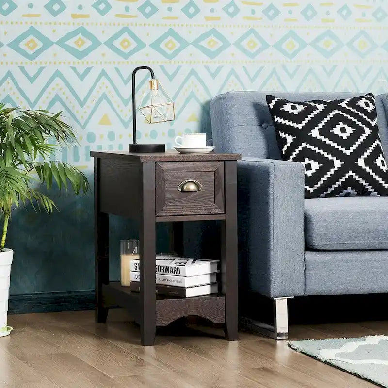Gymax Set of 2 Contemporary Side End Table Compact Table w/ Drawer - 13  X 22  X 23  (L X W X H) 18