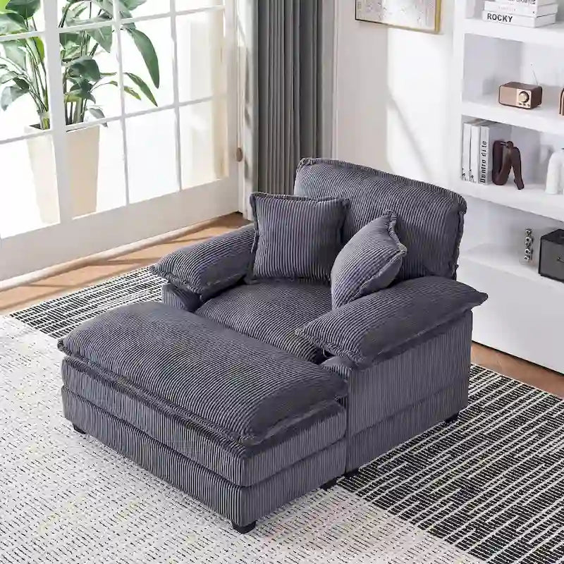56.9 W Poltrona Oversize con Pouf, Poltrona da Lettura per Camera da Letto, Divano Letto Pigro, Poltrona Reclinabile Singola Moderna Oversize 10