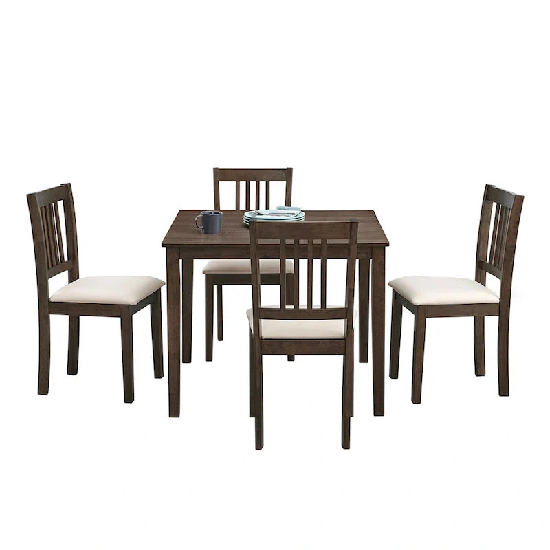 Set Tavolo e Sedie per Colazione in Cucina, Tavolo da Pranzo Quadrato in Legno, Tavolo da Pranzo Casuale con 4 Sedie Imbottite 8