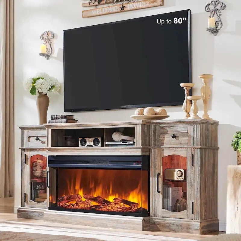 Farmhouse Electric Fireplace TV Stands up to 80, Entertainment Center 4
