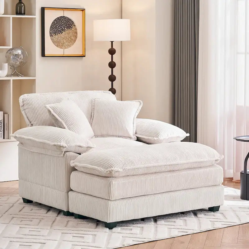 56.9 W Poltrona Oversize con Pouf, Poltrona da Lettura per Camera da Letto, Divano Letto Pigro, Poltrona Reclinabile Singola Moderna Oversize 27