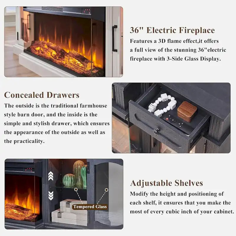 Farmhouse Electric Fireplace TV Stands up to 80, Entertainment Center 10