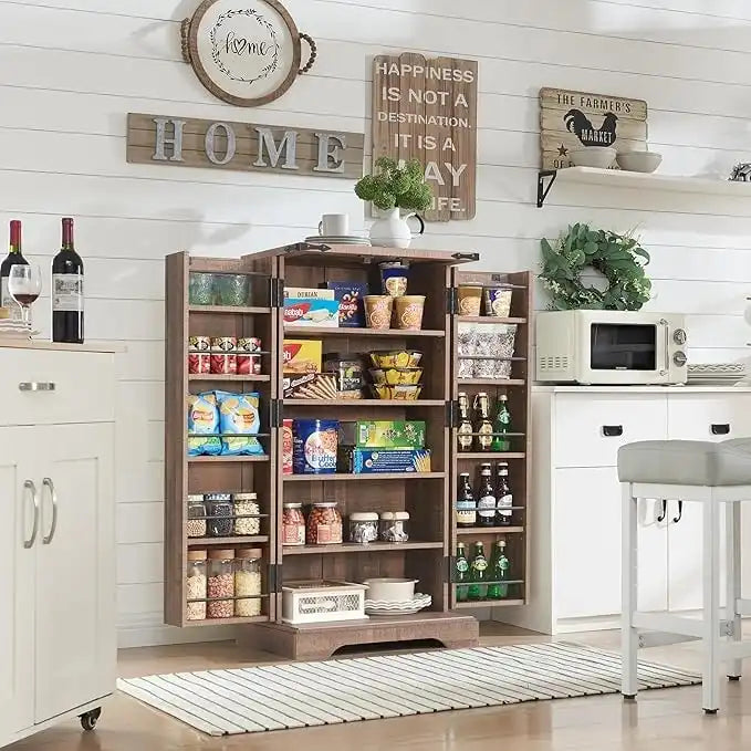 47 Armadietto da Cucina Dispensa, Mobile Contenitore con Ante Scorrevoli Stile Fienile - N/D 33