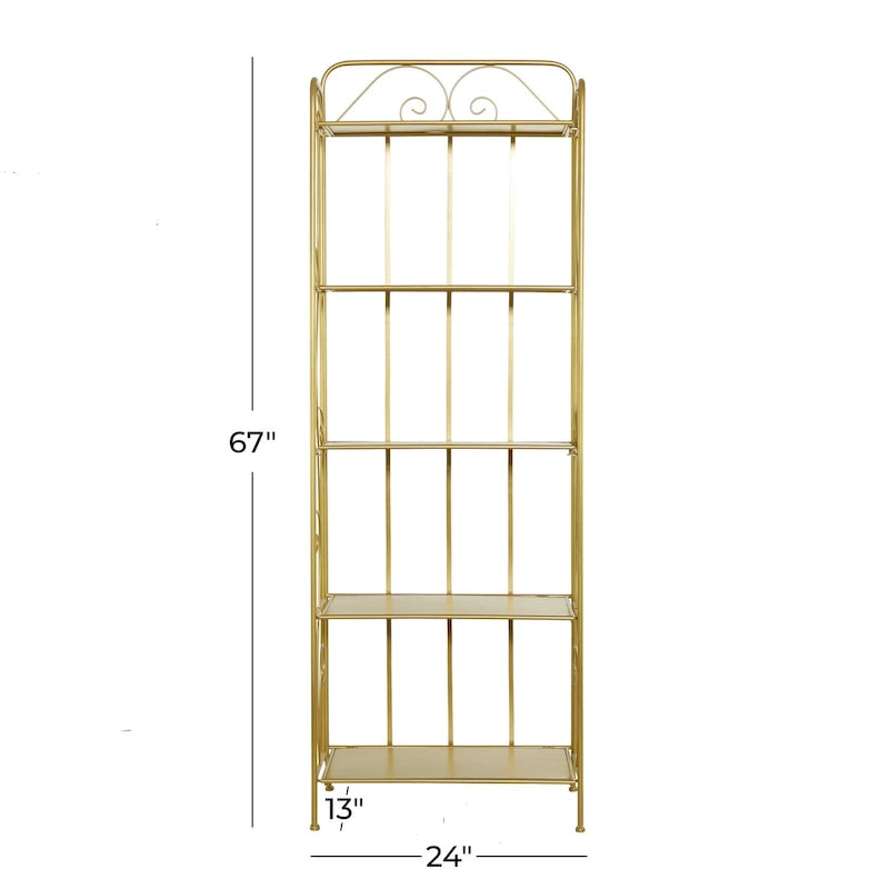Metal Scroll Indoor Outdoor Tall Folding 5 Shelves Bakers Rack - Gold or White - Roche River Decor 11