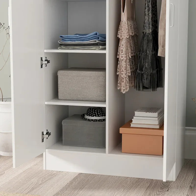 2-Door Wardrobe Armoires Freestanding Bedroom Armoire with Hanging Rod 6