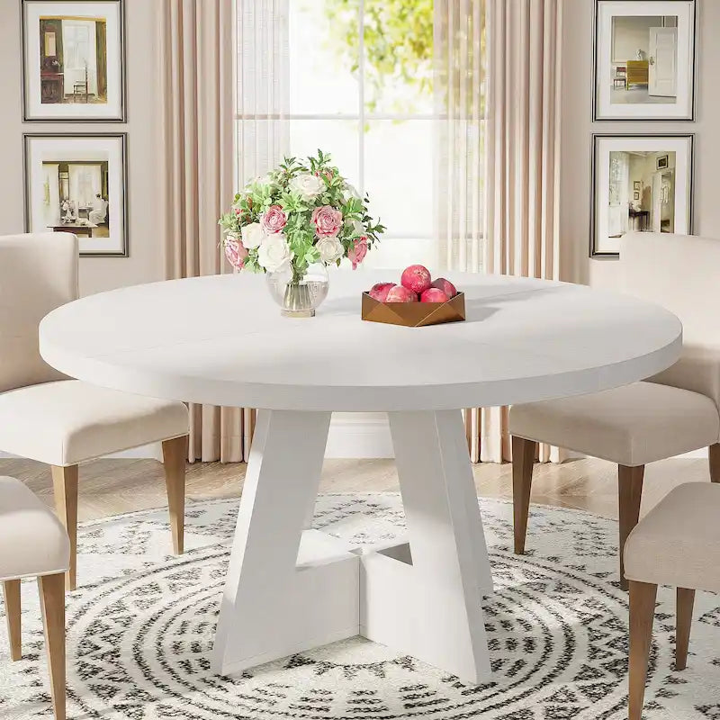 47 Inch Round Dining Table for 4, Wood Farmhouse Dinner Dinning Table for Kitchen Dining Living Room 8