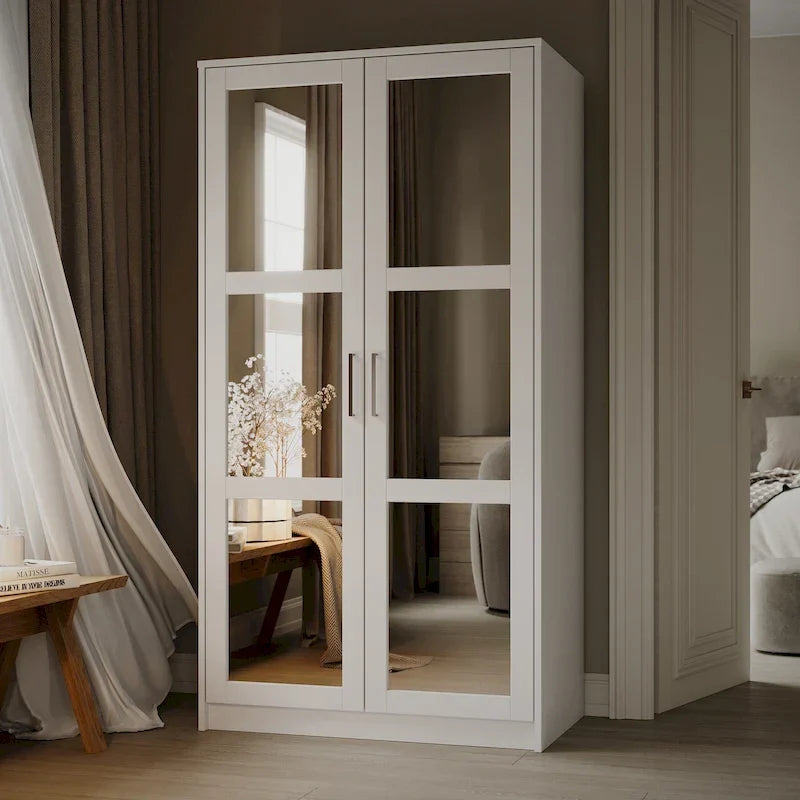Palace Imports 100% Solid Wood 2-Door Urban Wardrobe Armoire with Solid and Mirrored Doors 13