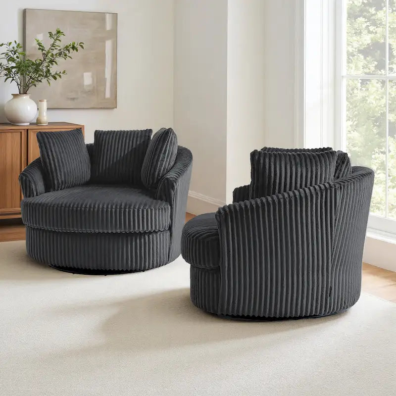DREAMSIDEA 2 Set Recessed Arm Slipcovered Swivel Barrel Chair 11