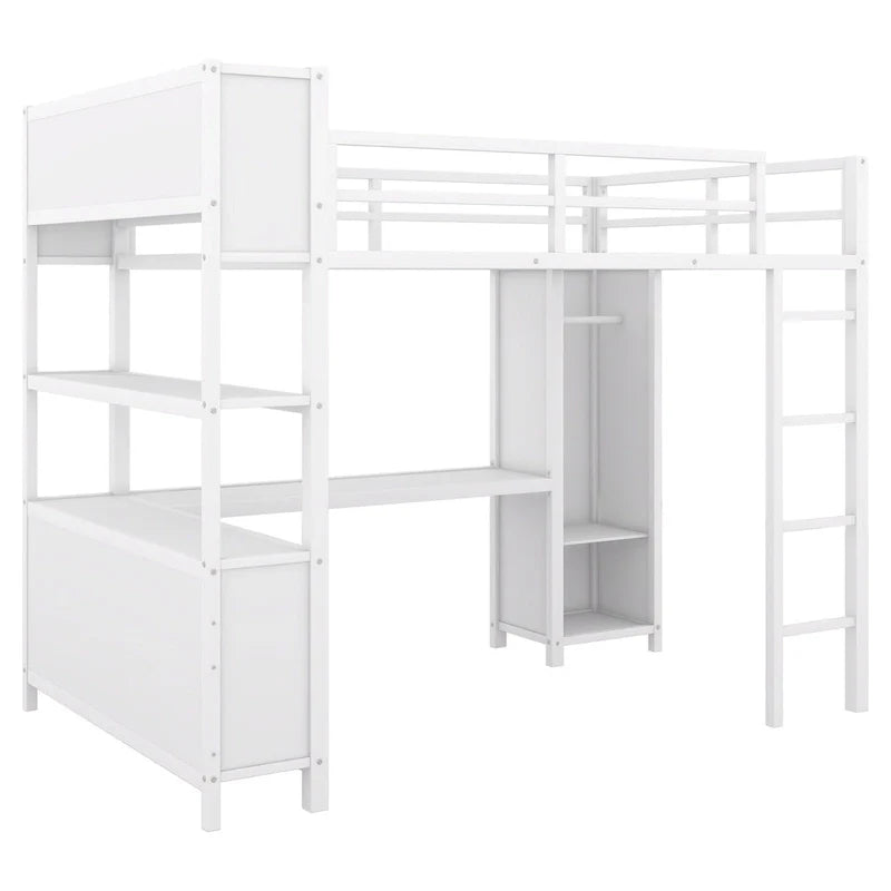 Letto a soppalco in metallo Off-White con scrivania e armadio - Matrimoniale 8