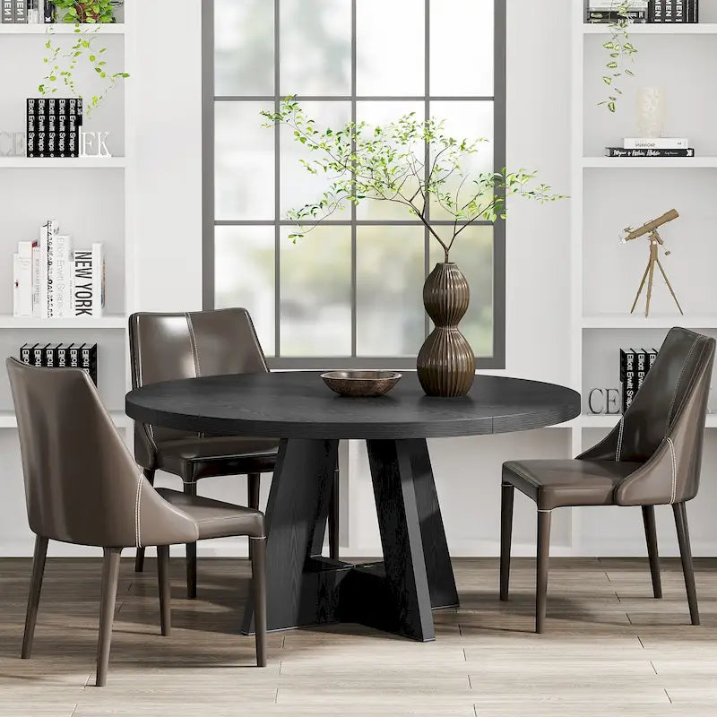 47 Inch Round Dining Table for 4, Wood Farmhouse Dinner Dinning Table for Kitchen Dining Living Room 27