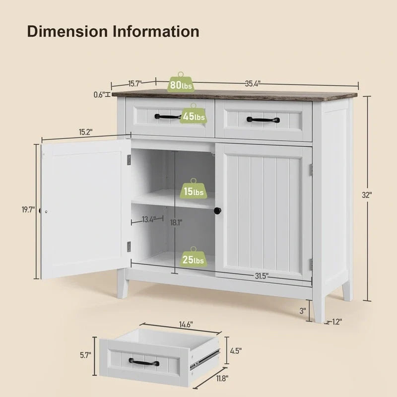 Kitchen Sideboard Buffet Storage Cabinet with 2 Drawers, Coffee Bar Cabinet ,Wood Entryway Cabinet with Double Door Cupboard 5