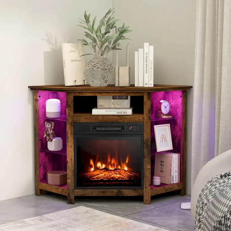 Costway Fireplace TV Stand w/ Led Lights & 18  Electric Fireplace for - See Details 20