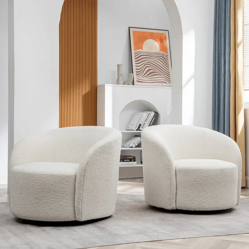 KINWELL 34 Wide Upholstered Swivel Accent Barrel Chair (Set of 2) 14