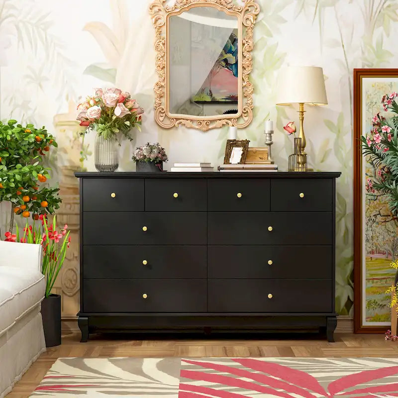 55.1W Lacquer Dresser Long Dresser for Bedroom Chest of Drawers 3