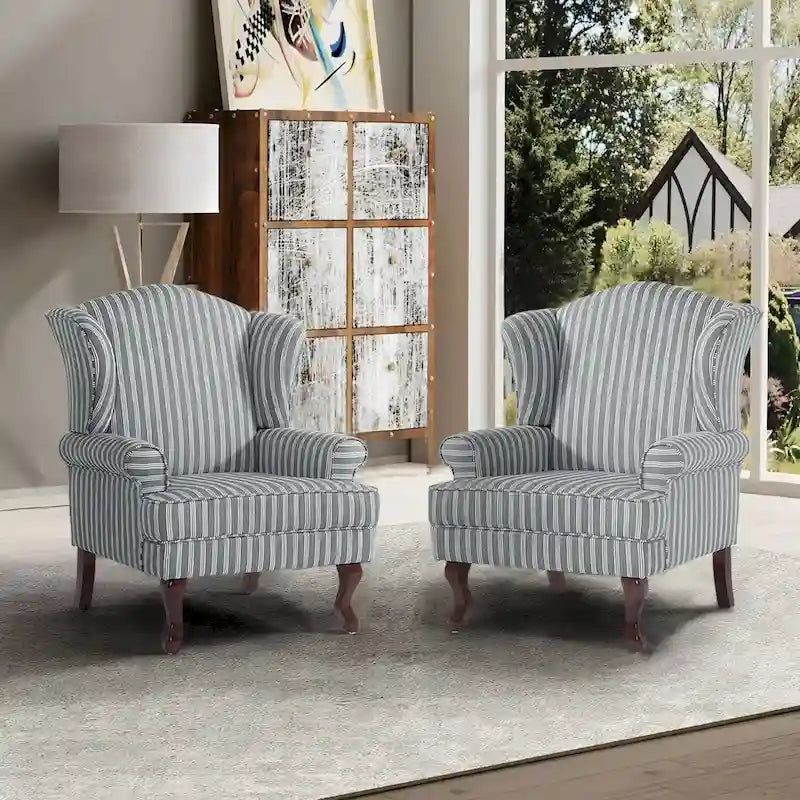 2 Set Traditional Wingback Accent Chairs Upholstered Armchair 18