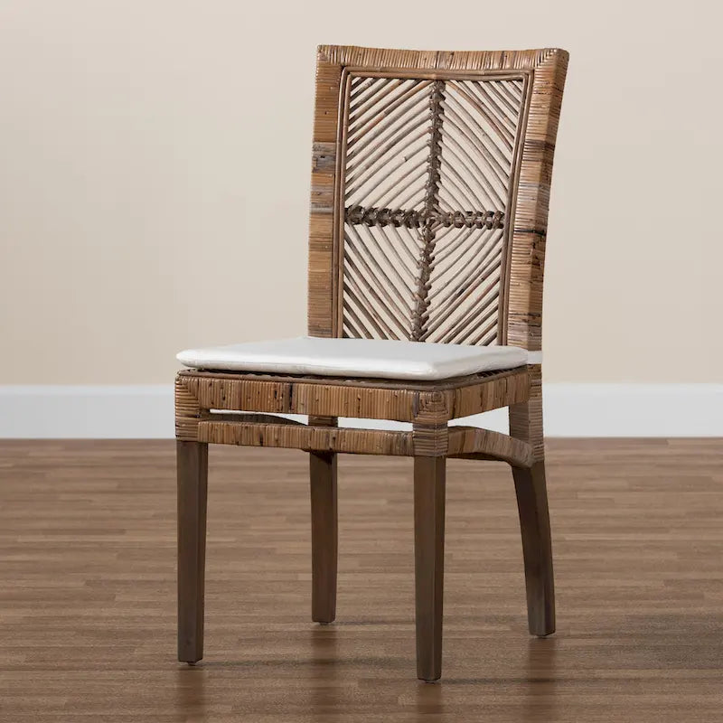 Laluna Modern Bohemian Rattan/ Mahogany Wood Dining Chair with Cushion 11