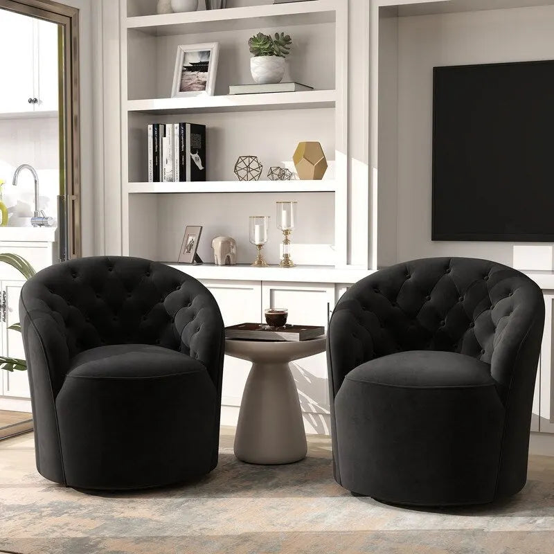 Velvet Upholstered 360 Degree Swivel Barrel Chair with Button Tufted Back 6
