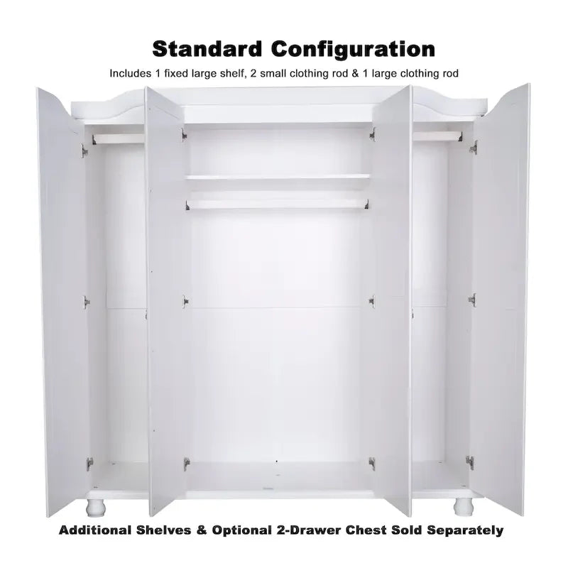 Palace Imports 100% Solid Wood Kyle 4-Door Wardrobe Armoire with Solid Wood or Mirrored Doors 5