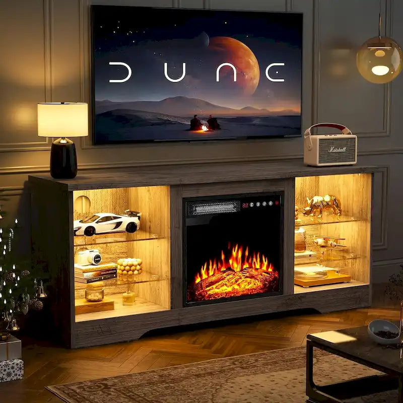 Bossin 58 Fireplace TV Stand with 18 Electric Fireplace,Modern Entertainment Center for 65 TVs,TV Console 43