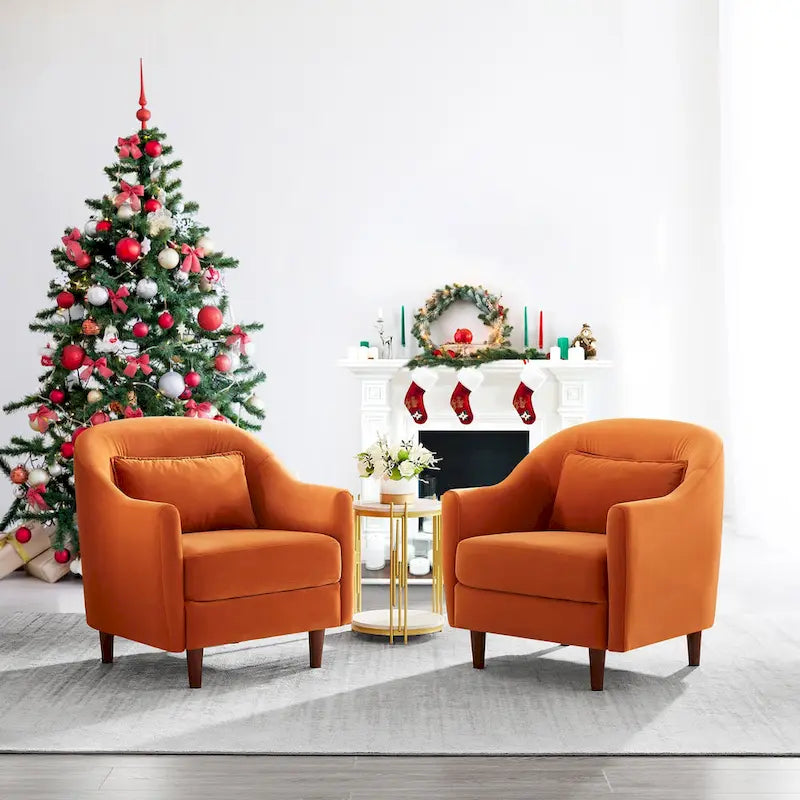 28.34W Set Of 2 Accent Armchair, Velvet Barrel Chair with Solid Wood Legs 16