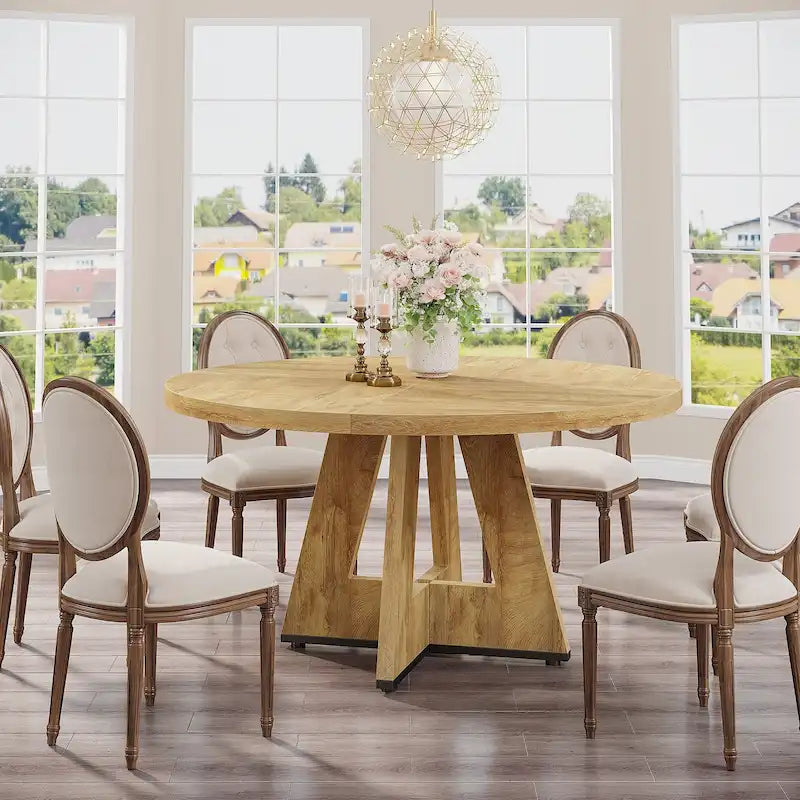47 Inch Round Dining Table for 4, Wood Farmhouse Dinner Dinning Table for Kitchen Dining Living Room 40