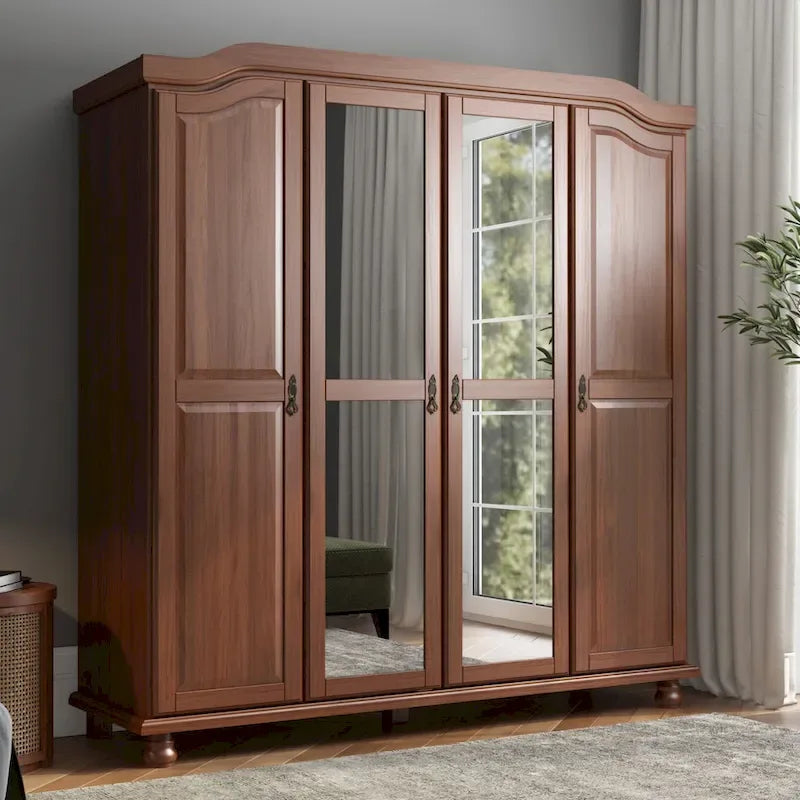 Palace Imports 100% Solid Wood Kyle 4-Door Wardrobe Armoire with Solid Wood or Mirrored Doors 22