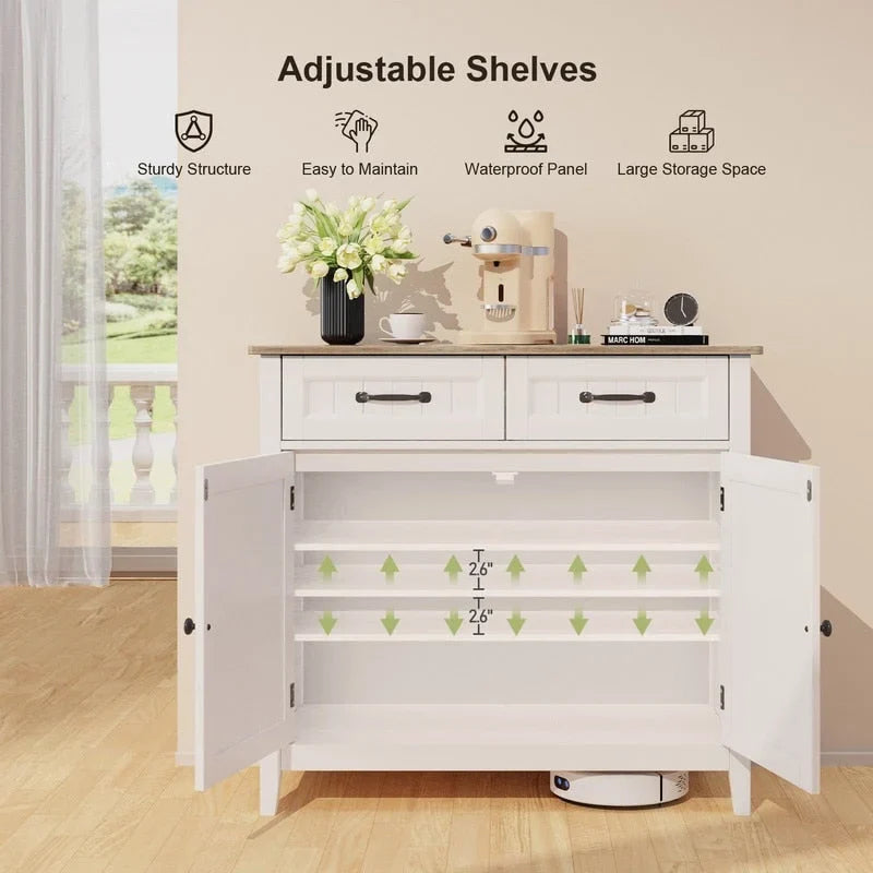 Kitchen Sideboard Buffet Storage Cabinet with 2 Drawers, Coffee Bar Cabinet ,Wood Entryway Cabinet with Double Door Cupboard 9