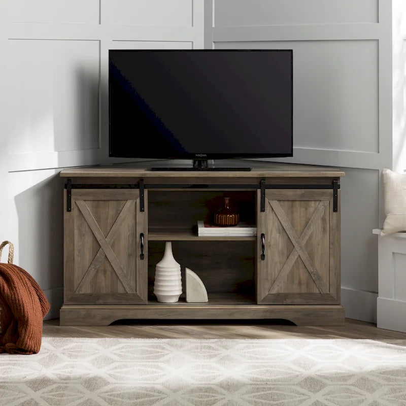Middlebrook 52-inch Sliding Barn Door Corner TV Stand 7