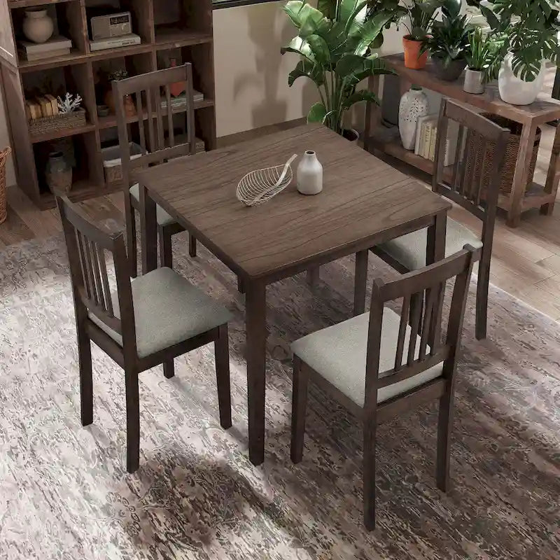 Set Tavolo e Sedie per Colazione in Cucina, Tavolo da Pranzo Quadrato in Legno, Tavolo da Pranzo Casuale con 4 Sedie Imbottite 25