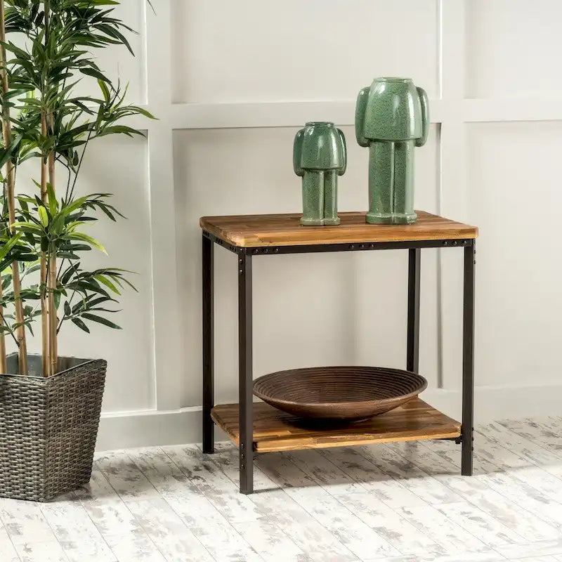 Tavolino laterale in metallo rustico Ronan Wood di Christopher Knight Home 3