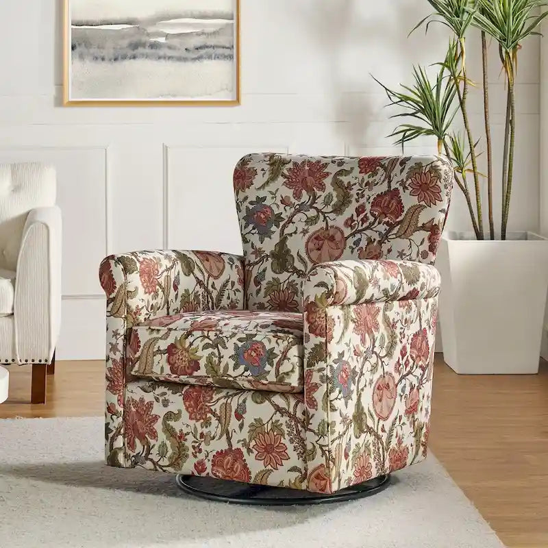 Georg Comfortable Floral Fabric Swivel Rocker Chair with Rolled Armrest by HULALA HOME 23