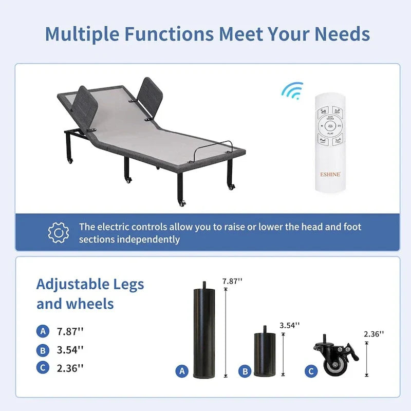 Adjustable Bed with Wireless Remote, Hospital Bed Base with/without Mattress 4