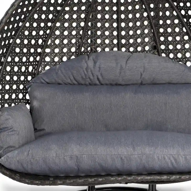 LeisureMod 2 Person Hanging Egg Chair with Stand - Outdoor/Indoor Rattan Wicker Patio Swing Hammock Lounger with Cushions 27