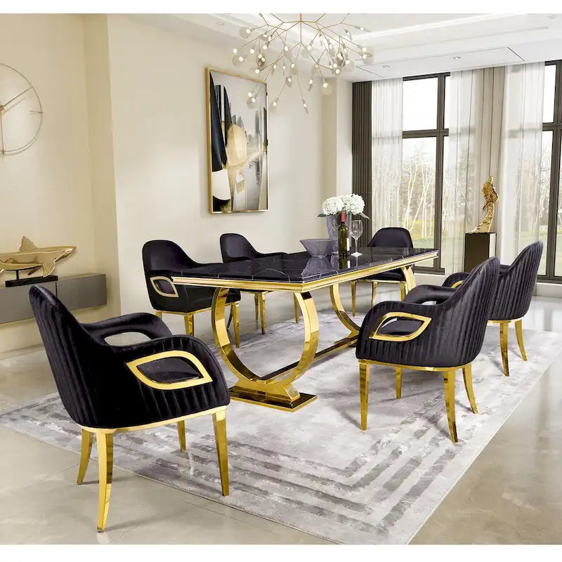Modern Dining Room Table with Stainless Steel Metal U-Base 10