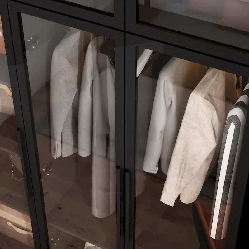 47.2 Wide Armoire LED Light All Glass Door Closet Cabinet Wardrobe 14