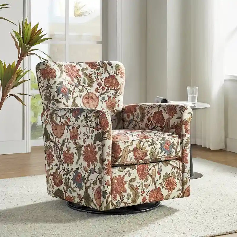 Georg Comfortable Floral Fabric Swivel Rocker Chair with Rolled Armrest by HULALA HOME 21