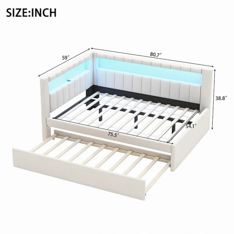 Upholstered Platform Bed with USB Ports & LED Lighting - Full/Twin Size Bed Frame with 2 Storage Drawers - Modern Bedroom 27