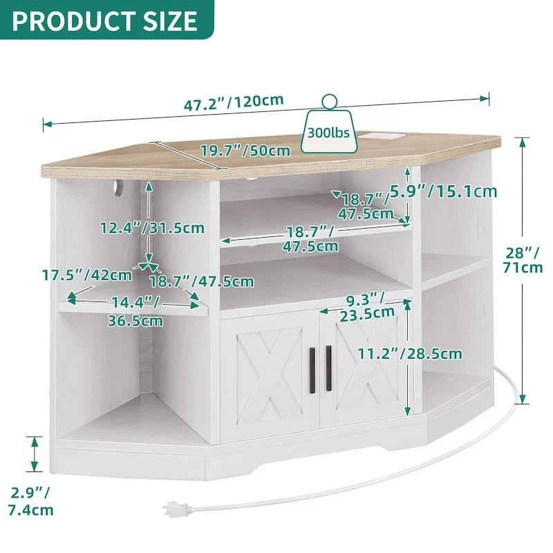 Farmhouse Corner TV Stand Entertainment Center Media Console for TVs up to 55 with Power Outlet 48