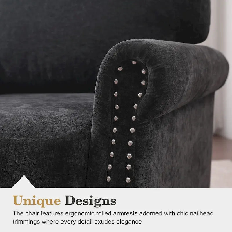 Modern Upholstered Armchair Nailhead Trim Accent Chair with Wood Legs 27