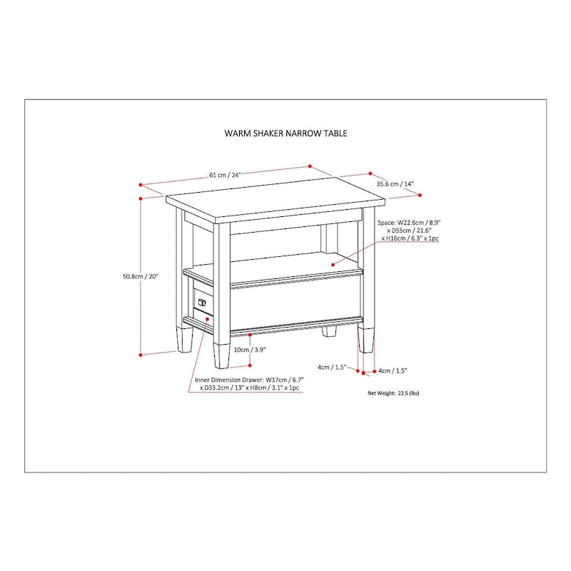 WYNDENHALL Norfolk TAVOLINO LATERALE STRETTO RETTANGOLARE TRADIZIONALE IN LEGNO MASSELLO, LARGHEZZA 14 POLLICI - 14 pollici di larghezza 26