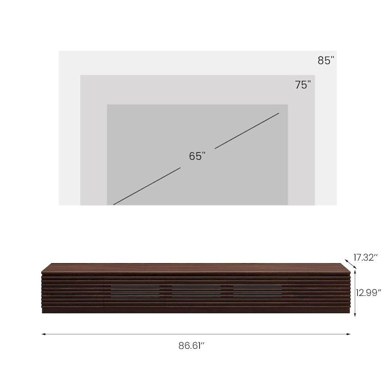 Minimalist TV Stand with DrawersSolid Wood Media Console with Cabinets, Flip-down Door, Walnut Veneer, Fully-Assembled 10
