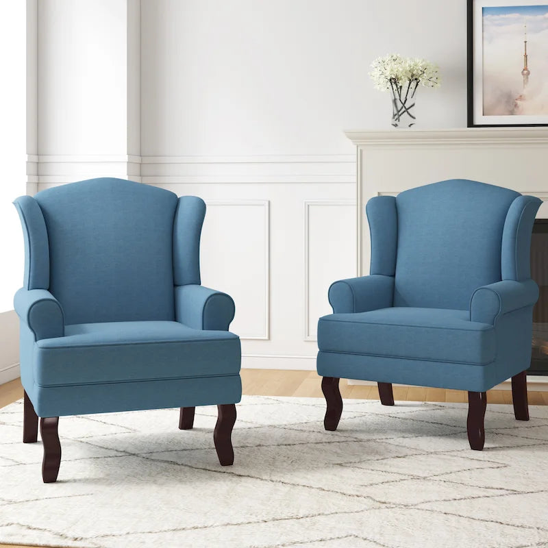 2 Set Traditional Wingback Accent Chairs Upholstered Armchair 9