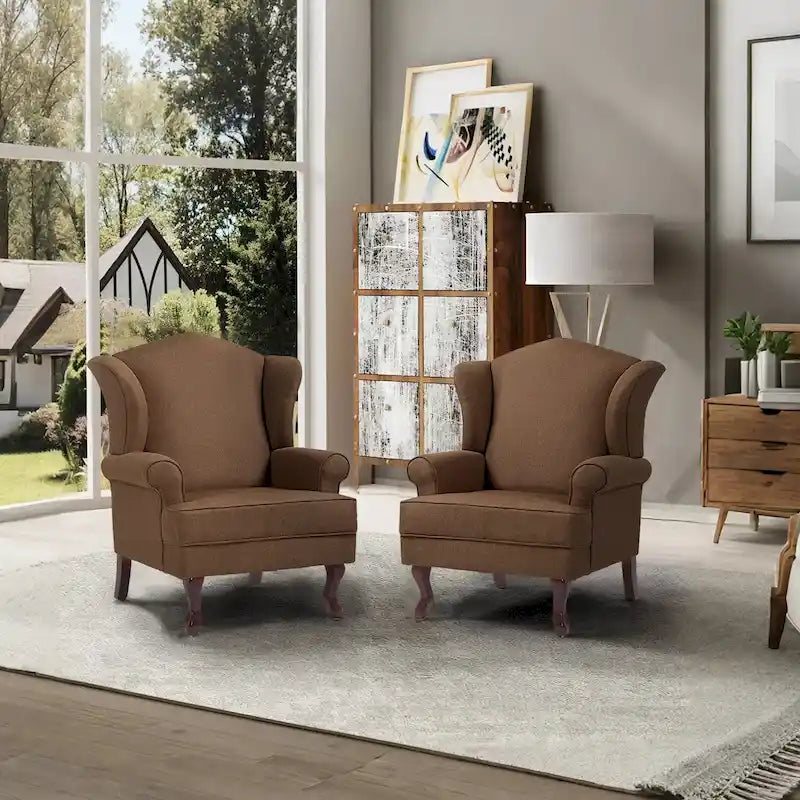 2 Set Traditional Wingback Accent Chairs Upholstered Armchair 41