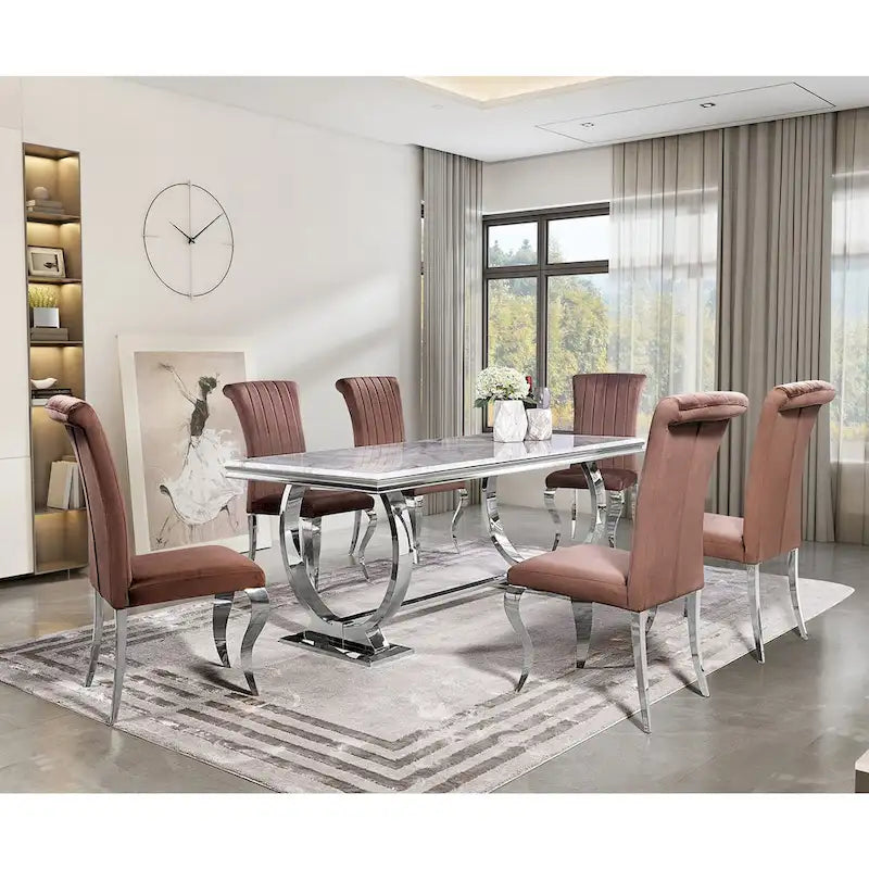 Modern Dining Room Table with Stainless Steel Metal U-Base 21