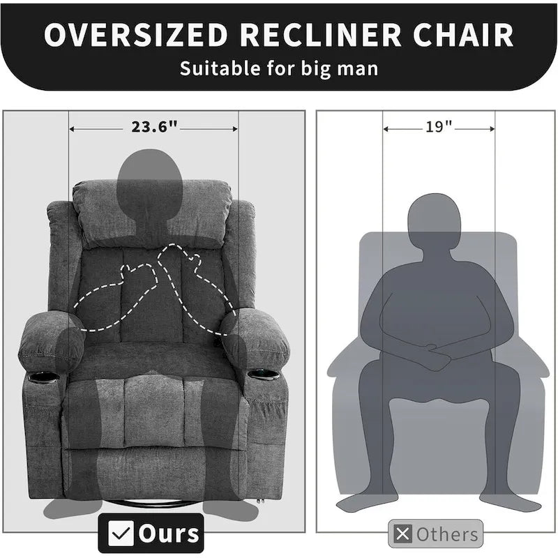 Recliner Chair, Rocking Chairs with Massage and Heat, Side Pockets and Cup Holder 9